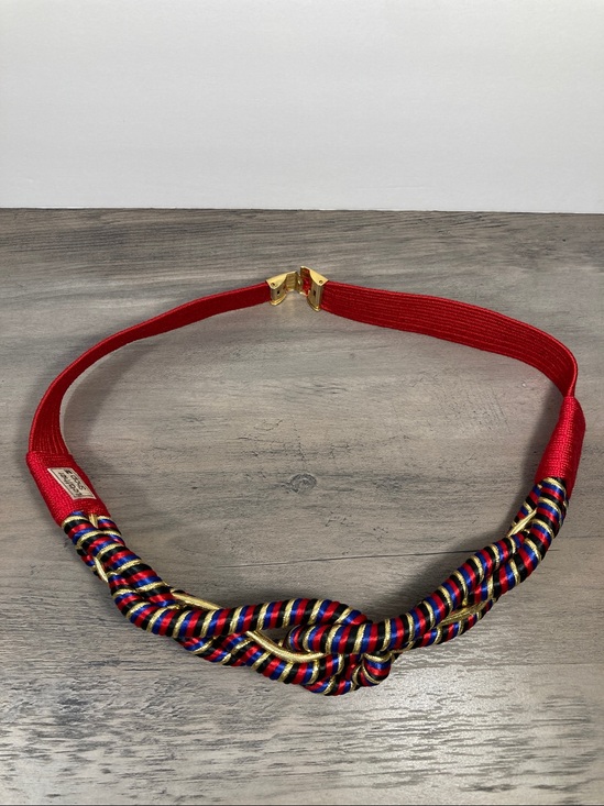 Vintage Multicolor Braided Knot Stretch Belt Leather Shop Size M  Red Blue Gold main image 4